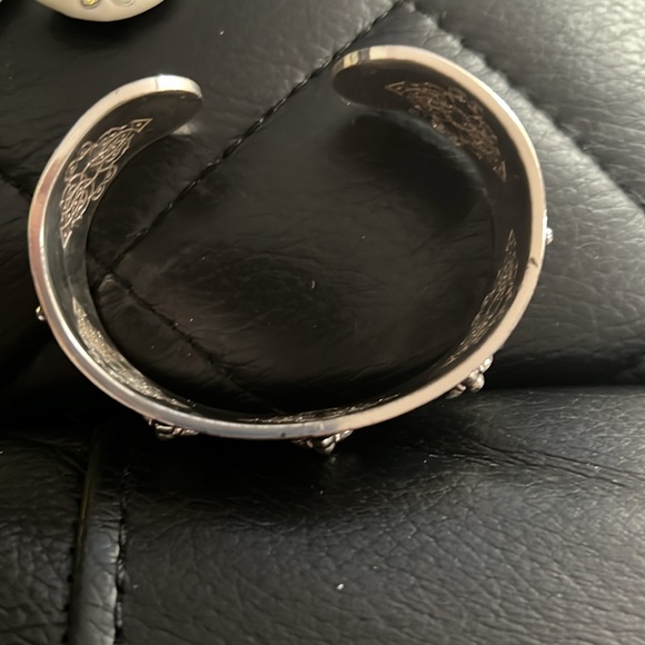 Brighton Joplin Black Leather Crystal Silver Cuff Bracelet - Picture 4 of 4